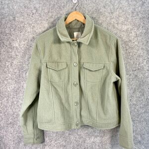 Joie Fuzzy Shacket Jacket‎ Button Up Collared Chest Pockets Green Womens XL